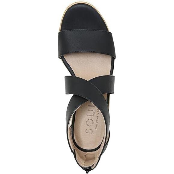 Soul Naturalizer Women's Goodtimes Ankle Strap Wedge Sandals, Black Size 8W - Picture 6 of 7